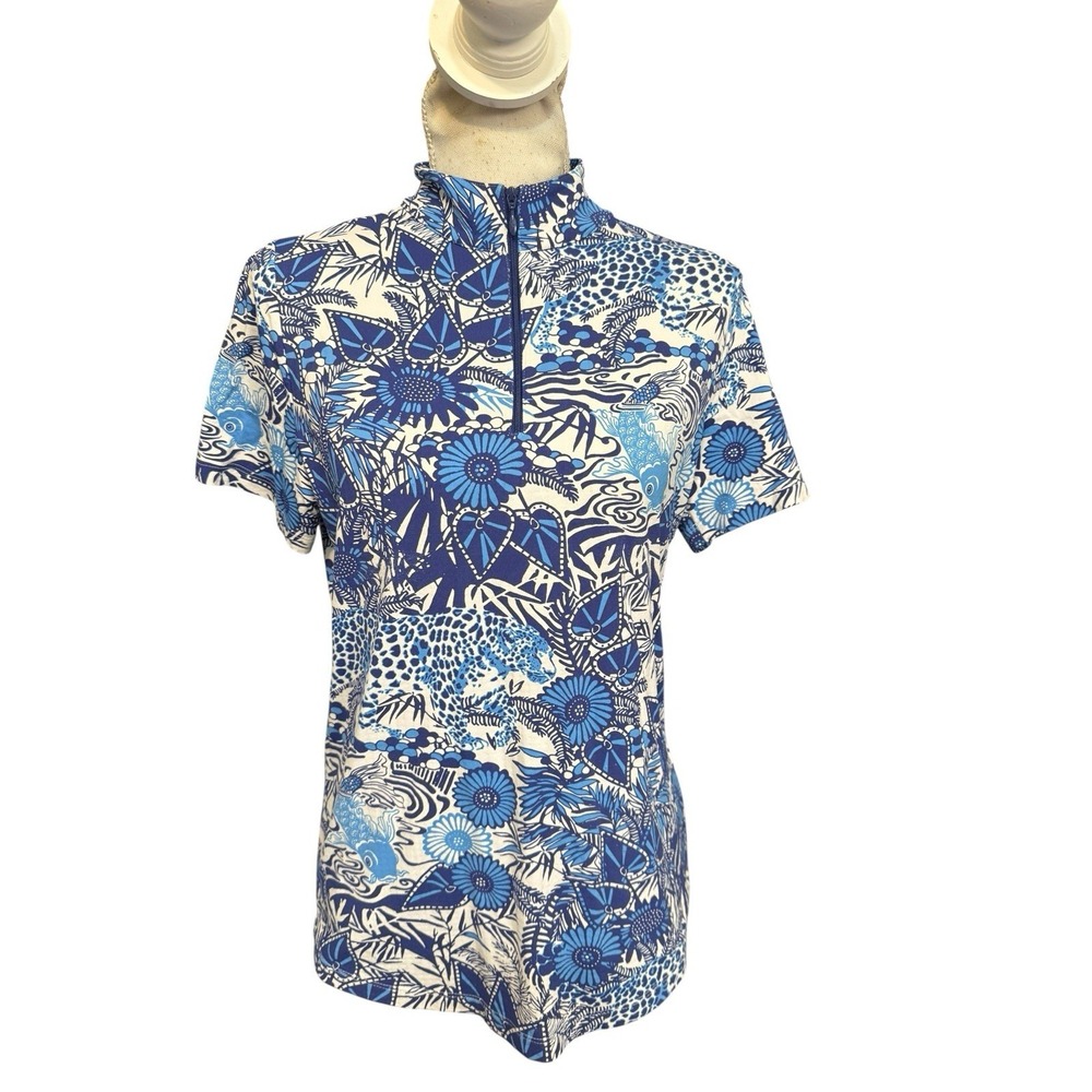 IBKUL 1/4 Zip Top Women M Bamboo Garden Short Sleeve Pickleball Golf Pullover